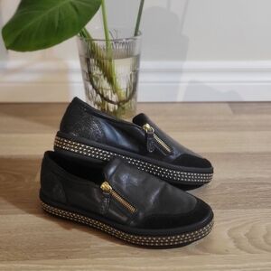 Geox Black Slip-On Shoes with Gold Zipper And Details